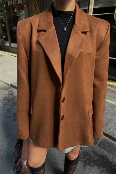 SÜET BLAZER CEKET 3 DÜĞME - Taba