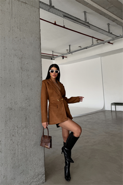 SÜET CEKET KUM SAATİ KALIP - Taba