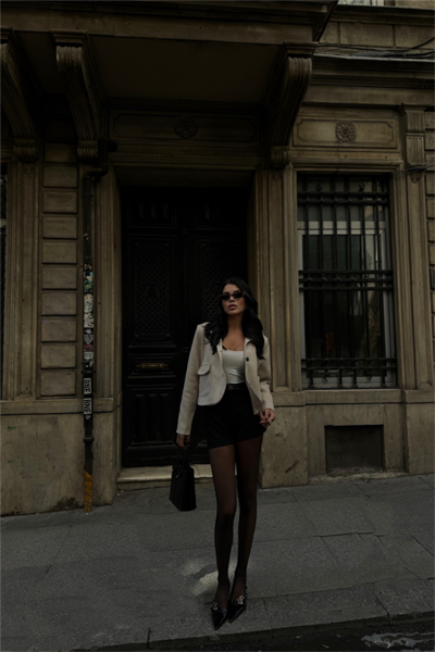 SÜET CROP CEKET KAPAKLI CEP DETAYLI - Taş