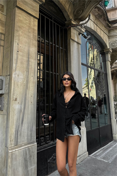 SÜET GÖMLEK - Siyah