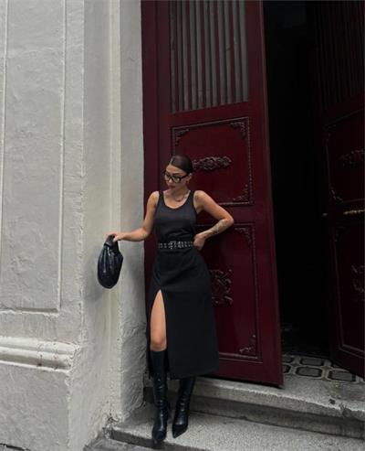 SÜET KALEM ETEK YIRTMAÇ DETAYLI - Siyah