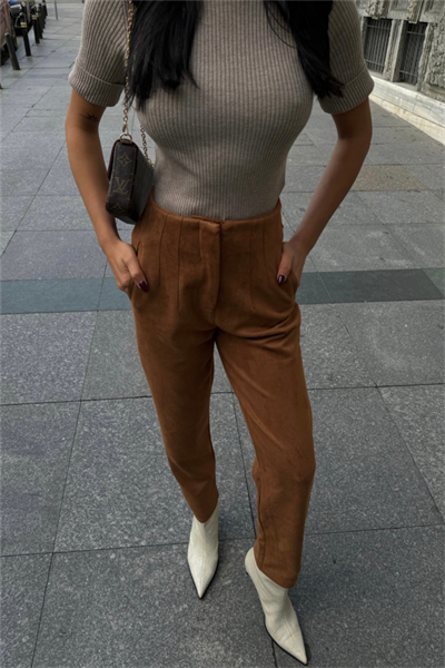 SÜET PANTOLON PENSLİ - Taba