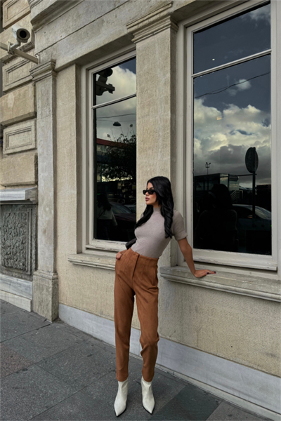 SÜET PANTOLON PENSLİ - Taba