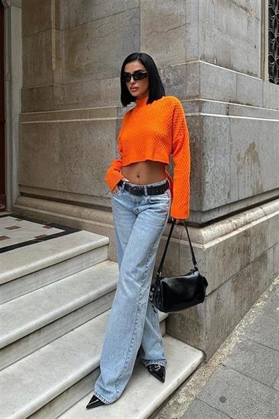 Sabina Sırt Dekolteli Crop Kazak 1270-09