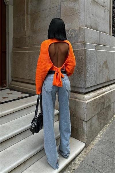 Sabina Sırt Dekolteli Crop Kazak 1270-09