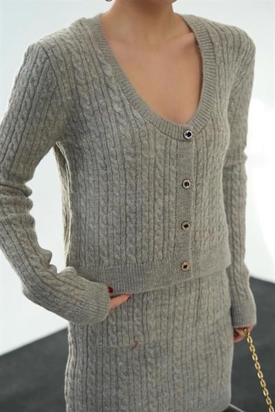 Saç Örgülü Etekli Takım - Vizon