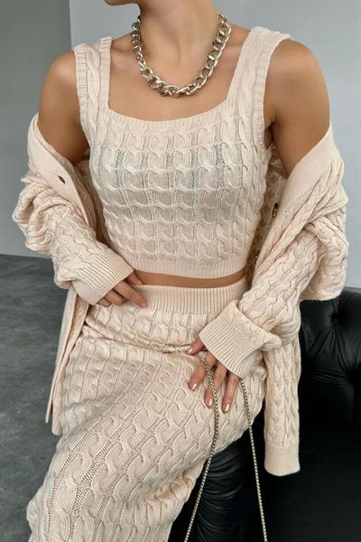 Saç Örgülü Üçlü Takım - Vanilya