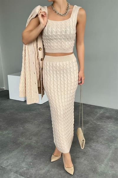 Saç Örgülü Üçlü Takım - Vanilya