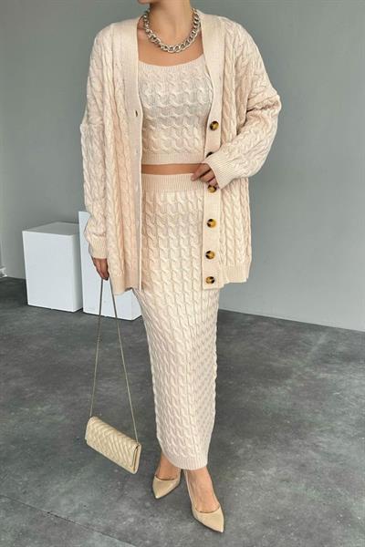 Saç Örgülü Üçlü Takım - Vanilya