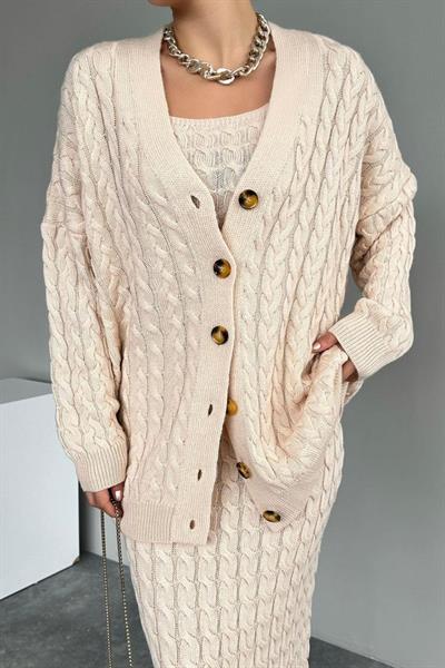 Saç Örgülü Üçlü Takım - Vanilya