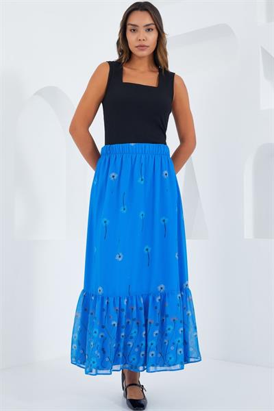Saks Desenli Şifon Etek 8010