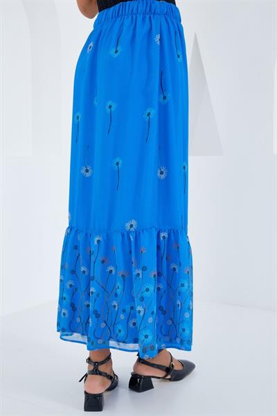 Saks Desenli Şifon Etek 8010