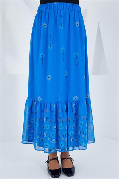 Saks Desenli Şifon Etek 8010