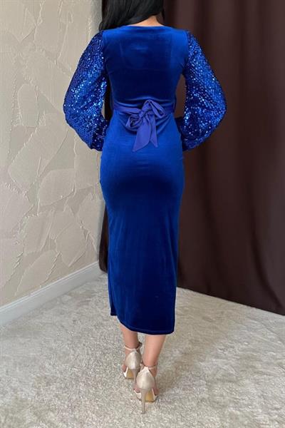 Saks Pul Payetli Kadife Elbise