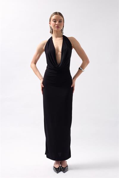 Şal Yaka Dekolte Maxi Elbise