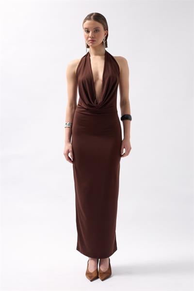 Şal Yaka Dekolte Maxi Elbise