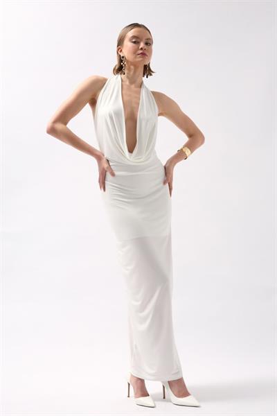 Şal Yaka Dekolte Maxi Elbise