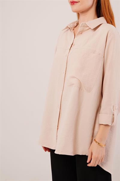 Salaş Kesim Cepli Bej Gömlek
