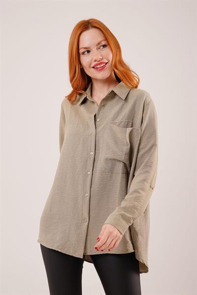 Salaş Kesim Cepli Haki Gömlek