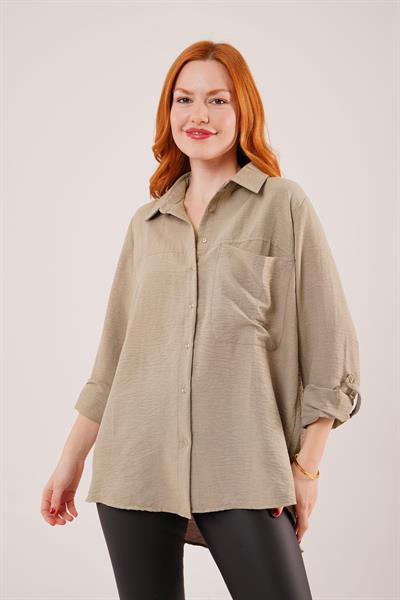 Salaş Kesim Cepli Haki Gömlek