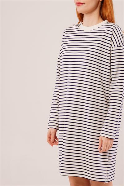 Salaş Kesim Çizgili Uzun Lacivert Sweatshirt