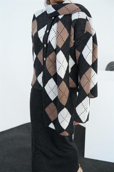 Şallı Etekli Takım - Koyu Antrasit-Vizon