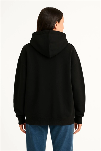 Samuray Ninja Çift Kapşonlu ZIP Fermuarlı Kanguru Çepli Hoodie Maske Detaylı Swetshirt - Siyah