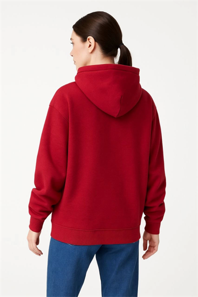 Samuray Ninja Çift Kapüşonlu Hoodie Oversize Kanguru Cepli, Bahar - Kışlık Fermuarlı Sweatshirt- Kırmızı