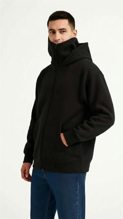 Samuray Ninja Çift Kapüşonlu ZIP Fermuarlı Kanguru Cepli Tam Fermuarlı Hoodie Sweatshirt - Siyah