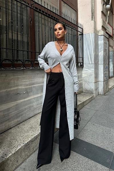 Sandy Düğmeli Uzun Hırka 5100-23