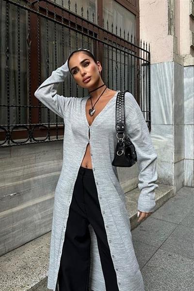 Sandy Düğmeli Uzun Hırka 5100-23