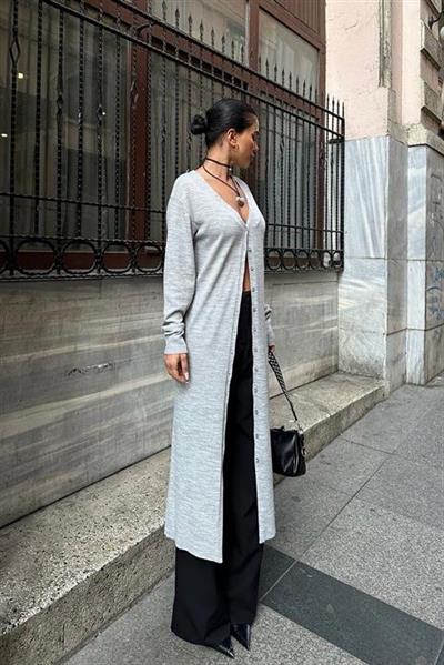 Sandy Düğmeli Uzun Hırka 5100-23