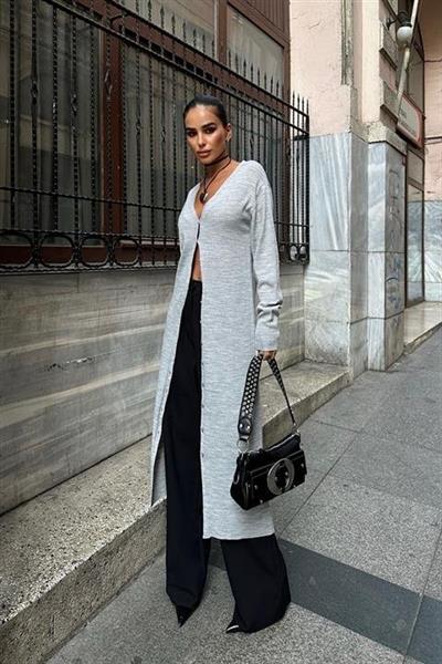 Sandy Düğmeli Uzun Hırka 5100-23