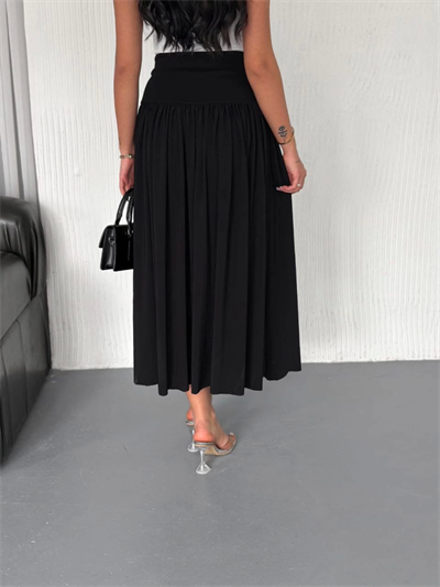 Sandy Uzun Yüksel Bel Etek - Siyah