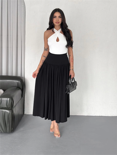 Sandy Uzun Yüksel Bel Etek - Siyah