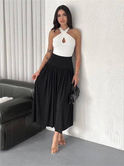 Sandy Uzun Yüksel Bel Etek - Siyah
