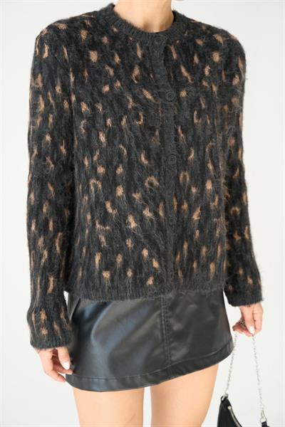 Şardonlu Triko Hırka - Siyah-Hardal