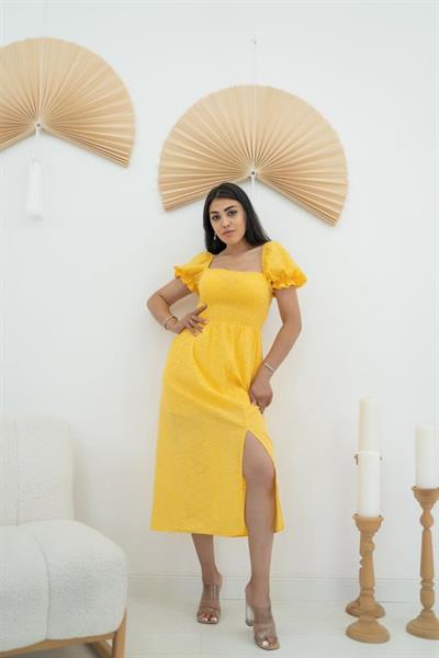 Sarı Tokalı Fisto Elbise