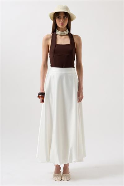 Saten Balon Detay Midi Etek