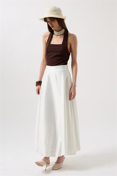 Saten Balon Detay Midi Etek