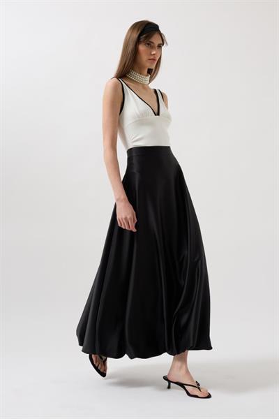 Saten Balon Detay Midi Etek