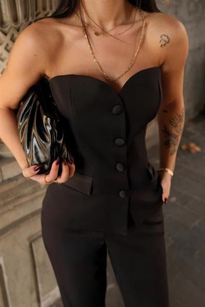 Saten Detaylı Büstiyer Pantolon Takım 10024