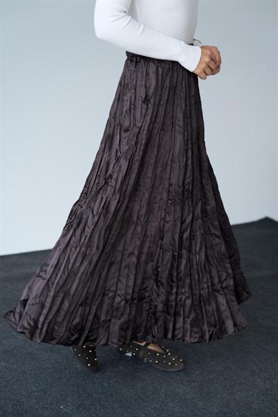 Saten Uzun Etek - KAHVE