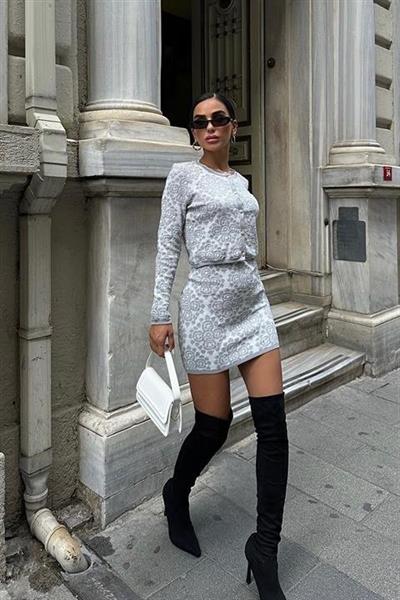 Scarllath Desenli Crop Etek Takım 9944