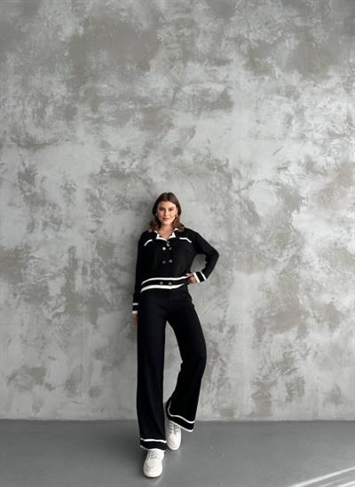 Şerit Detaylı Hırka Pantolon İkili Takım