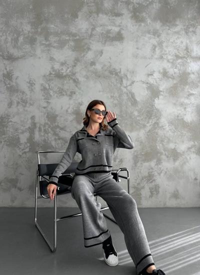 Şerit Detaylı Hırka Pantolon İkili Takım