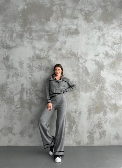 Şerit Detaylı Hırka Pantolon İkili Takım