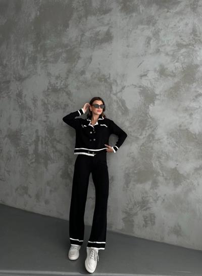 Şerit Detaylı Hırka Pantolon İkili Takım