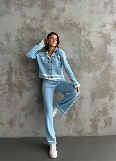 Şerit Detaylı Hırka Pantolon İkili Takım