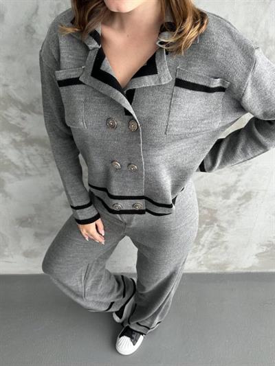 Şerit Detaylı Hırka Pantolon İkili Takım